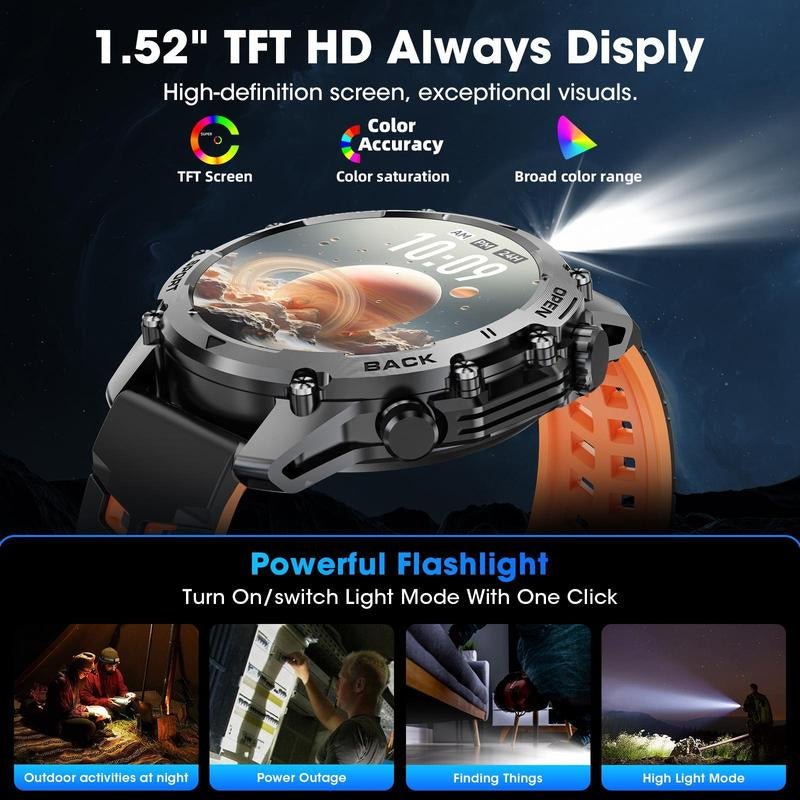 1.52'' HD Men's Smartwatch - Calls, Music Control, Sports Modes - IP68 Waterproof - T'S Amazing Goods