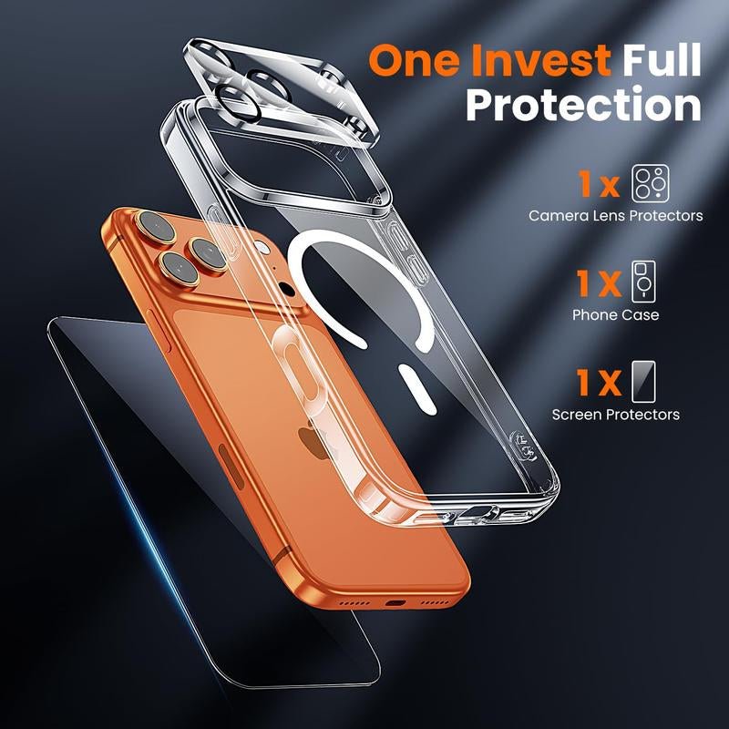 3 in 1 for Iphone 17 Pro Max Case Clear,Fits Magsafe, Not Yellowing, Screen Protector*1 Camera Lens Protector*1, Military - Grade Protection for Phone Cover 6.9 Inch, Black Friday - Raggs 2 Riches