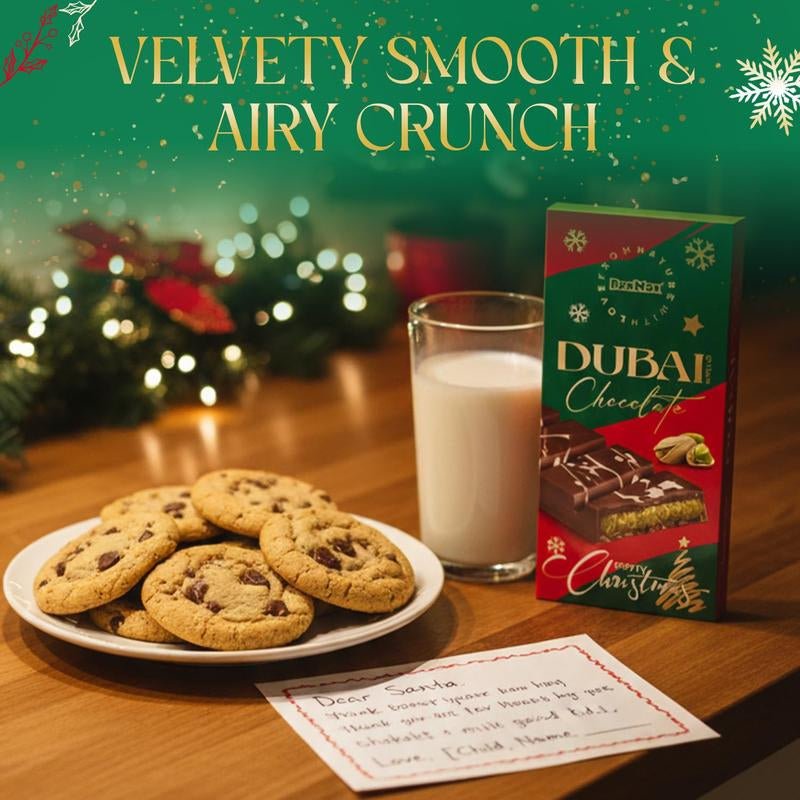 Beemax Limited Edition Christmas Dubai - Style Mini Chocolate Bar – 3 Oz of Luxurious Middle Eastern Indulgence | Premium Milk Chocolate with Golden Kadayif, Velvety Tahini & Hand - Harvested Pistachios | Holiday Gift Edition - Raggs 2 Riches