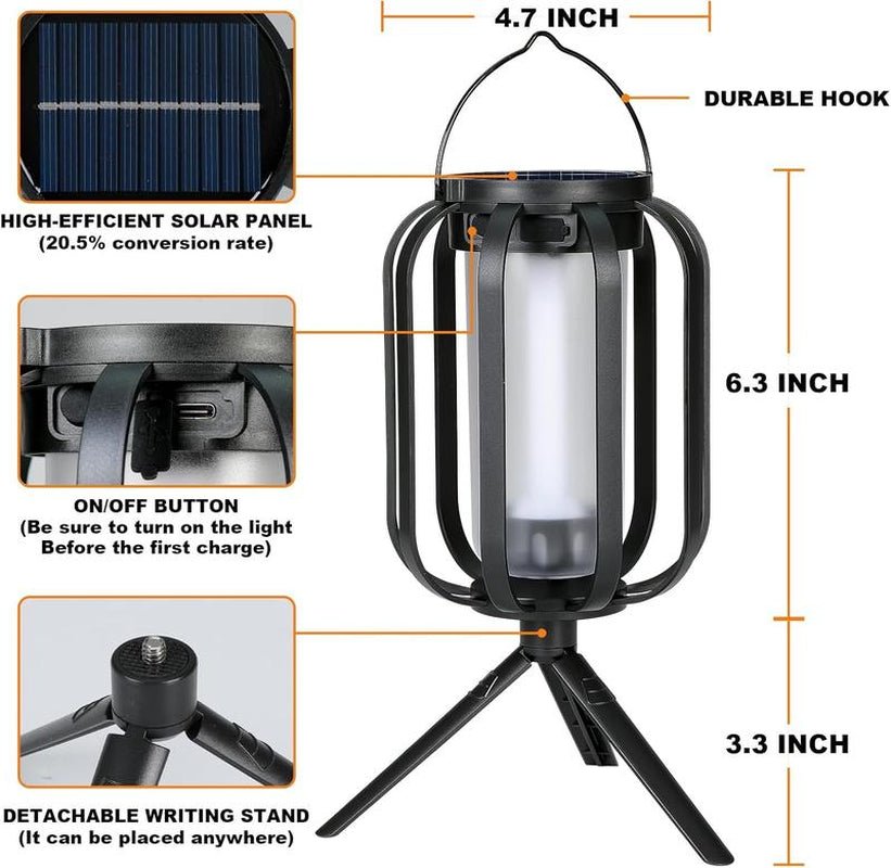 Bougerv Solar Lantern Outdoor Light - Waterproof Flickering Flame Effect, Energy Efficient, 9-Inch - Raggs 2 Riches