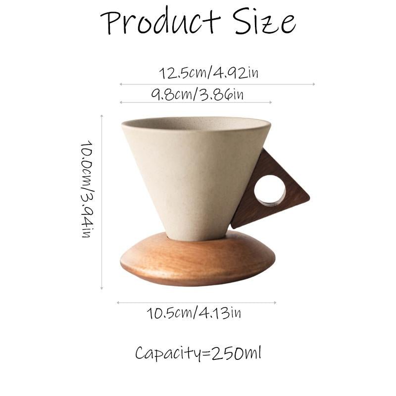CEEFU Modern Conical Coffee Cup Set 8.45Oz Ceramic & Wooden Triangular Design Mug - Raggs 2 Riches