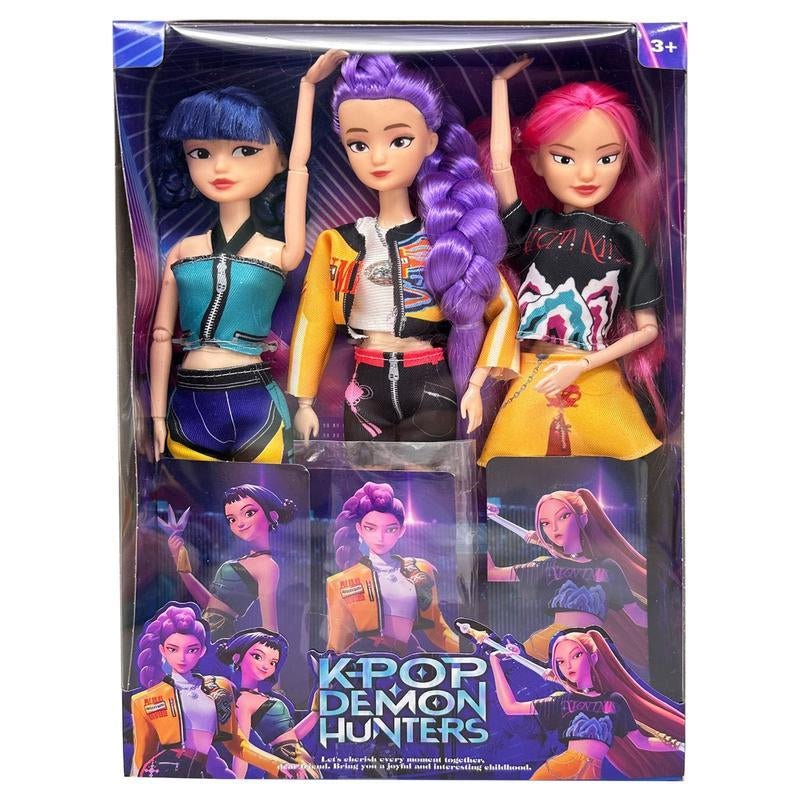 [Christmas Gift] K - Pop Demon Hunters Anime Action Figure Doll Set of 3 Rumi Mira Zoey 11.5 - 12 Inches Joint Movable Collectible Dolls for Fans Kids Desk Display Halloween - Raggs 2 Riches