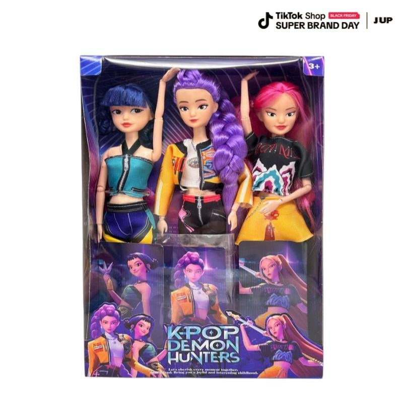 [Christmas Gift] K - Pop Demon Hunters Anime Action Figure Doll Set of 3 Rumi Mira Zoey 11.5 - 12 Inches Joint Movable Collectible Dolls for Fans Kids Desk Display Halloween - Raggs 2 Riches