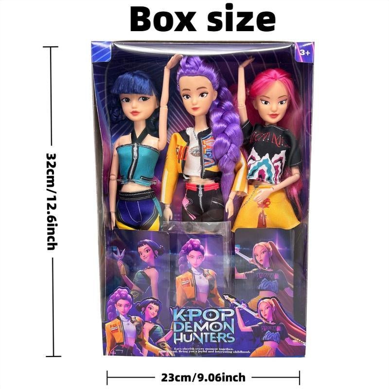 [Christmas Gift] K - Pop Demon Hunters Anime Action Figure Doll Set of 3 Rumi Mira Zoey 11.5 - 12 Inches Joint Movable Collectible Dolls for Fans Kids Desk Display Halloween - Raggs 2 Riches