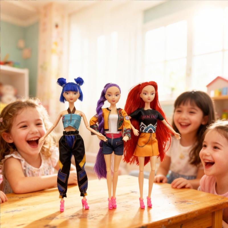 [Christmas Gift] K - Pop Demon Hunters Anime Action Figure Doll Set of 3 Rumi Mira Zoey 11.5 - 12 Inches Joint Movable Collectible Dolls for Fans Kids Desk Display Halloween - Raggs 2 Riches