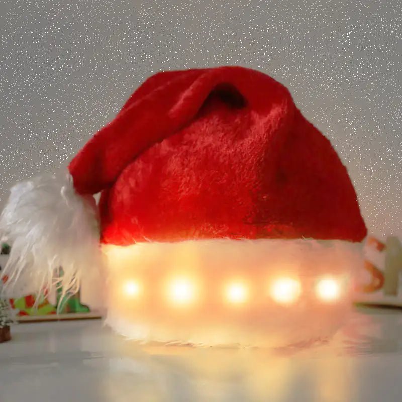 LED Light Plush Santa Hat - Christmas Decor for Kids & Adults - Raggs 2 Riches