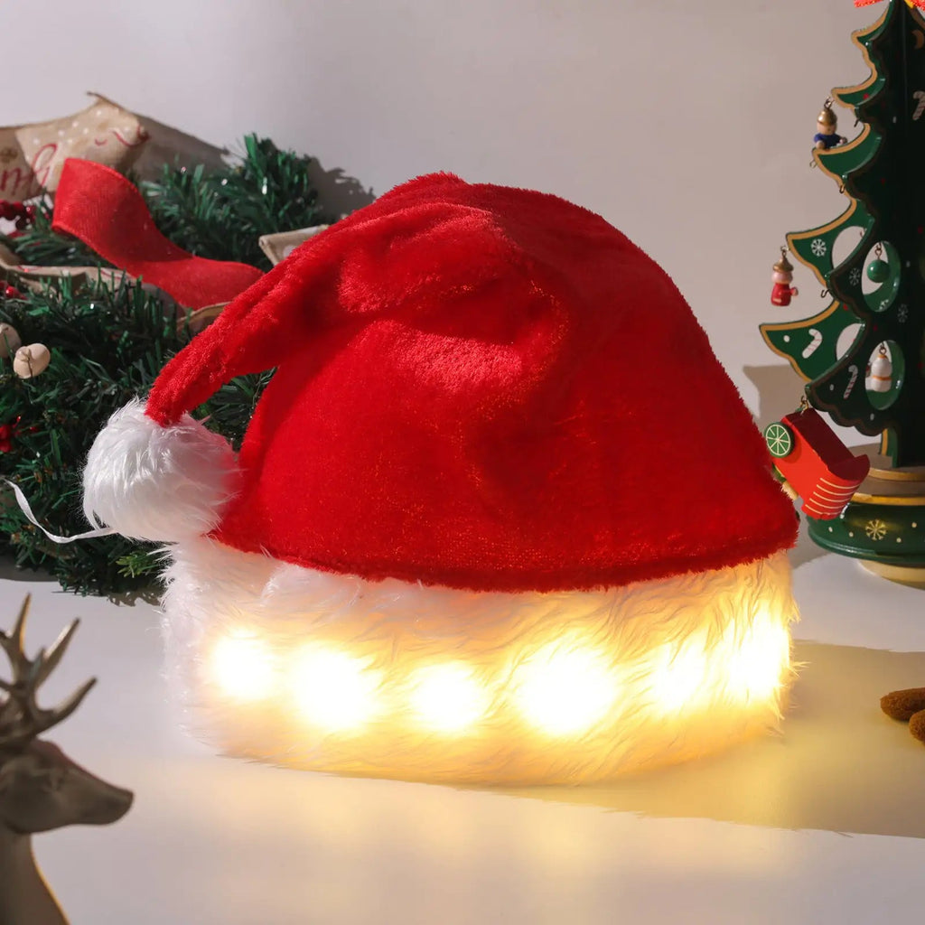 LED Light Plush Santa Hat - Christmas Decor for Kids & Adults - Raggs 2 Riches