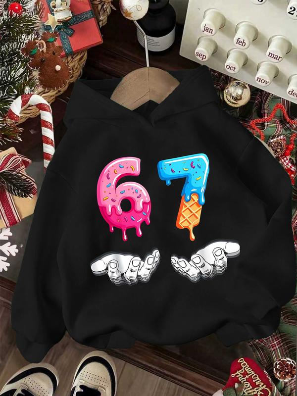 Girl and boys spring & Fall Casual Fashion Hoodie, Creative Six Seven67 Christmas Series, Number 67 Print, Long Sleeve, Soft Clothing, Gift - Raggs 2 Riches