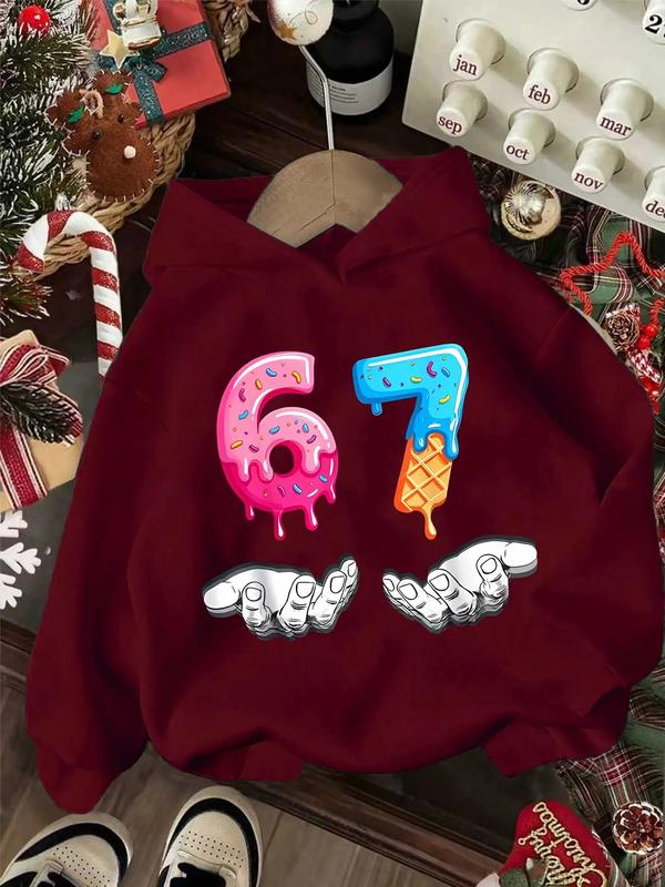 Girl and boys spring & Fall Casual Fashion Hoodie, Creative Six Seven67 Christmas Series, Number 67 Print, Long Sleeve, Soft Clothing, Gift - Raggs 2 Riches