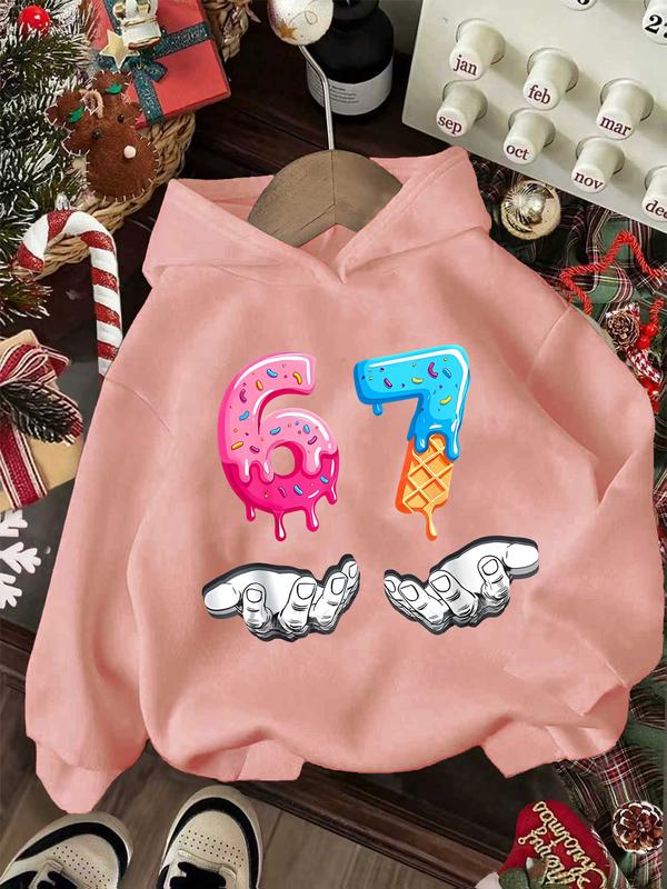 Girl and boys spring & Fall Casual Fashion Hoodie, Creative Six Seven67 Christmas Series, Number 67 Print, Long Sleeve, Soft Clothing, Gift - Raggs 2 Riches