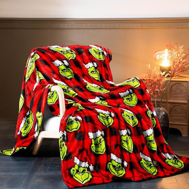 Cozy Grinch Pattern Throw Blanket - Soft & Warm for Home & Travel - Raggs 2 Riches
