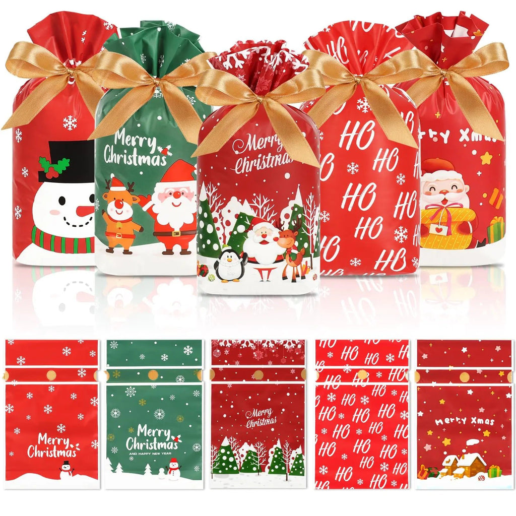 50pcs Christmas Treat Bags - Drawstring Holiday Goodie Bags for Candy and Cookies - Raggs 2 Riches