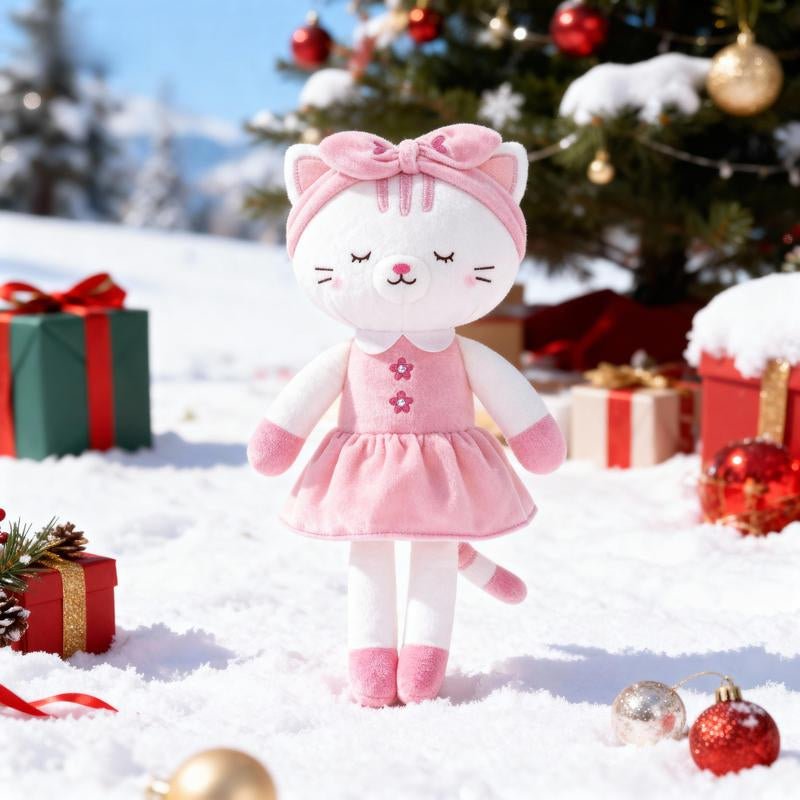 15'' Christmas Plush Cat Doll - Adorable Xmas Gift for Baby Girls - Raggs 2 Riches
