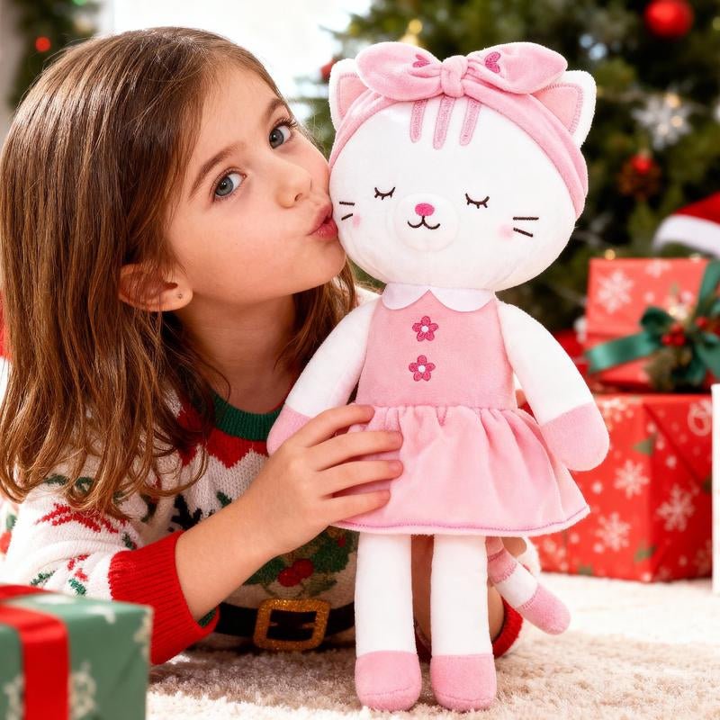 15'' Christmas Plush Cat Doll - Adorable Xmas Gift for Baby Girls - Raggs 2 Riches