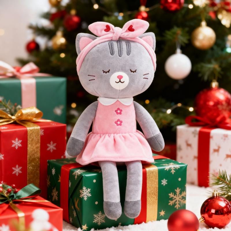 15'' Christmas Plush Cat Doll - Adorable Xmas Gift for Baby Girls - Raggs 2 Riches