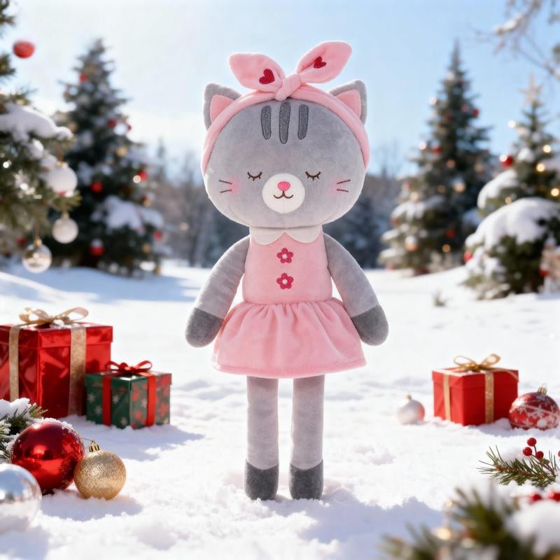 15'' Christmas Plush Cat Doll - Adorable Xmas Gift for Baby Girls - Raggs 2 Riches