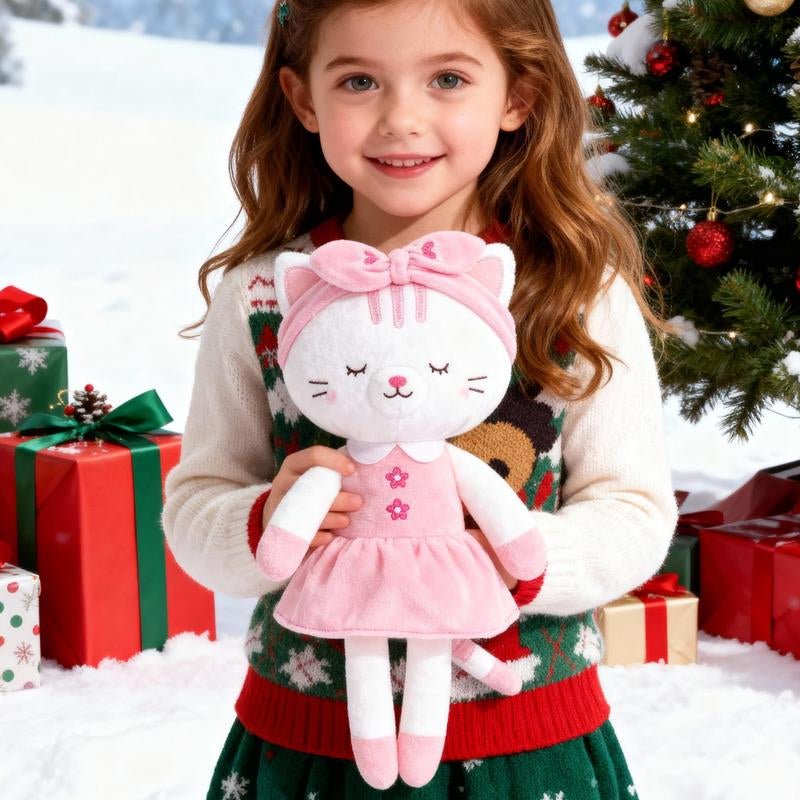 15'' Christmas Plush Cat Doll - Adorable Xmas Gift for Baby Girls - Raggs 2 Riches
