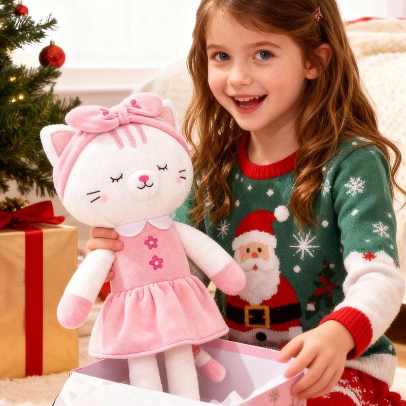 15'' Christmas Plush Cat Doll - Adorable Xmas Gift for Baby Girls - Raggs 2 Riches