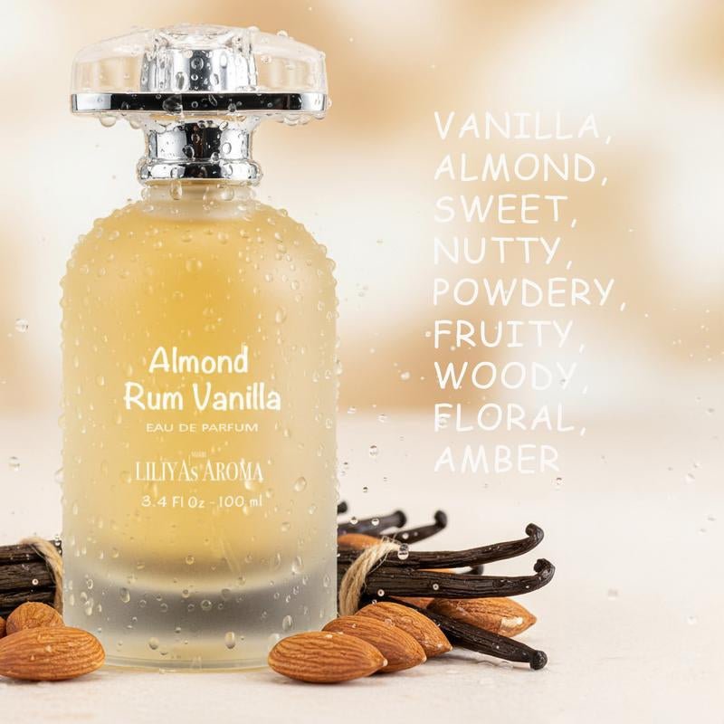 Liliya’S Aroma Almond, Rum & Vanilla Eau De Parfum – 3.4 Fl Oz | Warm Gourmand Fragrance for Men & Women | Bitter Almond, Orchid & Sandalwood Notes | Long - Lasting Vegan Perfume - Raggs 2 Riches