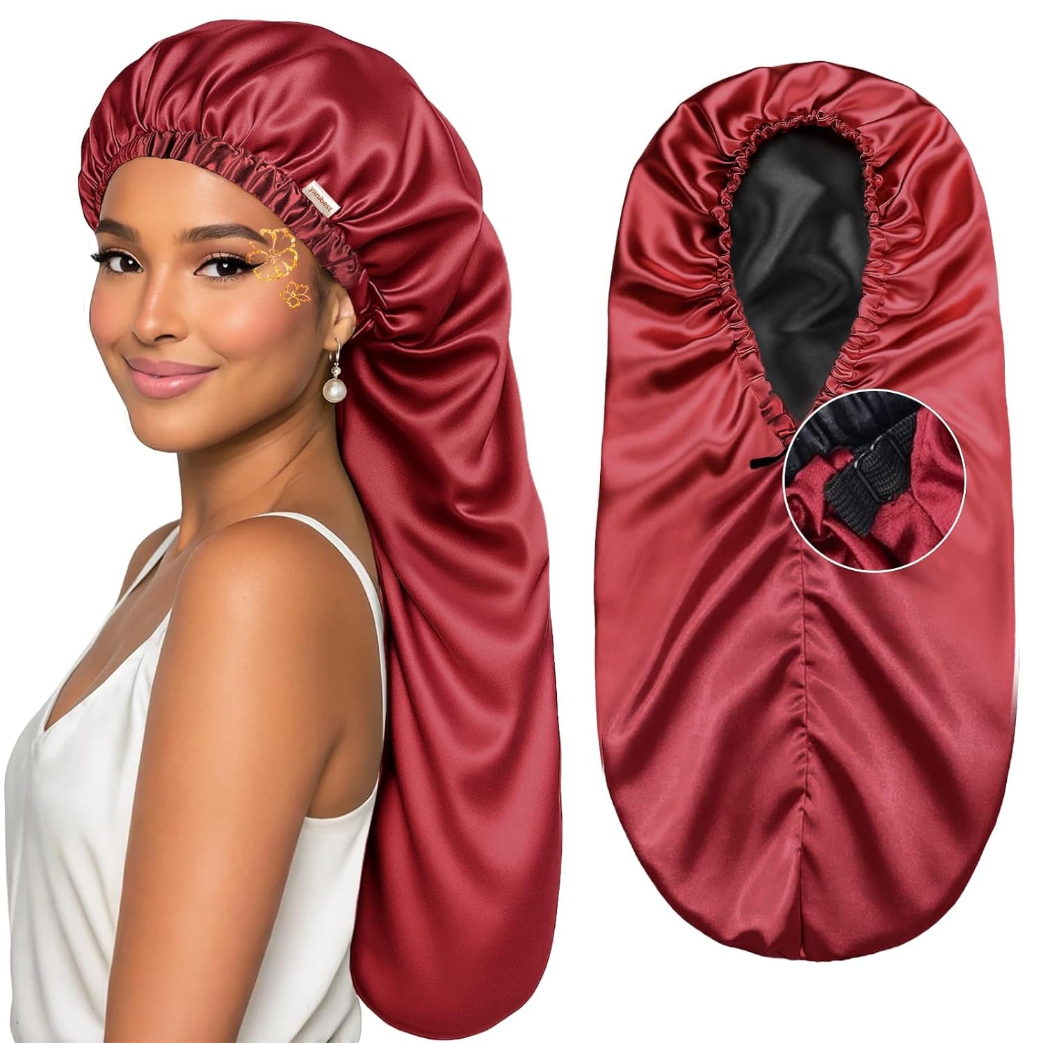 Long Bonnet Braid Bonnet for Sleeping Adjustable Satin Silk Bonnet for Braids Sleep Bonnet for Women Locs - Raggs 2 Riches