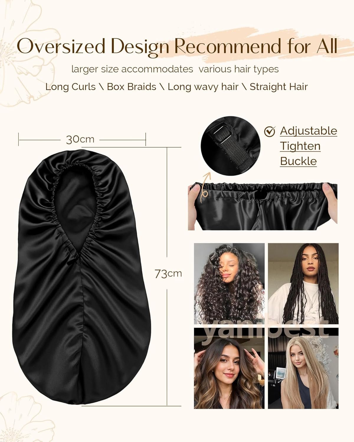 Long Bonnet Braid Bonnet for Sleeping Adjustable Satin Silk Bonnet for Braids Sleep Bonnet for Women Locs - Raggs 2 Riches