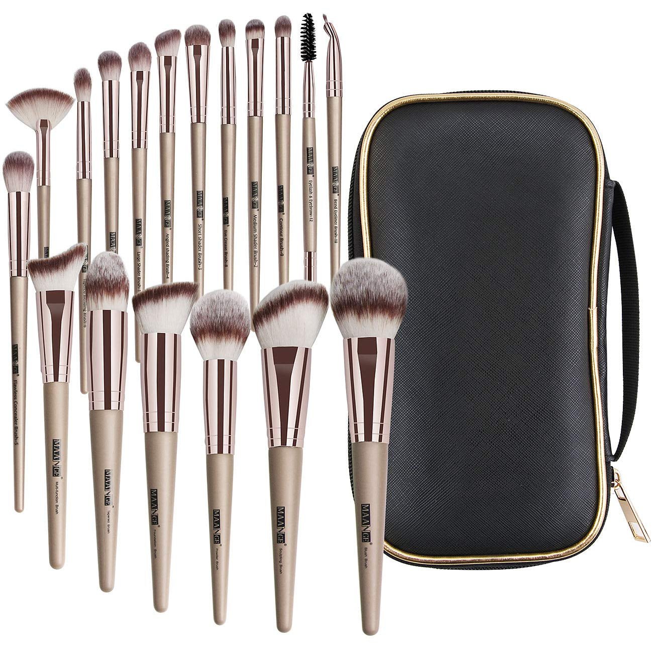 18-Piece Professional Makeup Brush Set with Case - Black Gold - Raggs 2 Riches