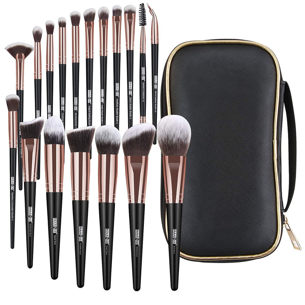 18-Piece Professional Makeup Brush Set with Case - Black Gold - Raggs 2 Riches