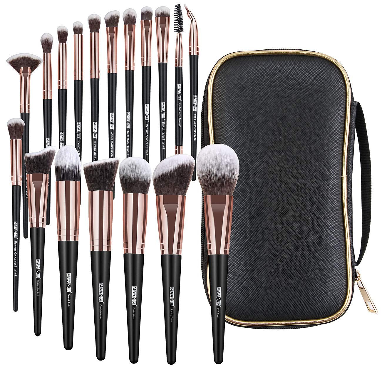 18-Piece Professional Makeup Brush Set with Case - Black Gold - Raggs 2 Riches