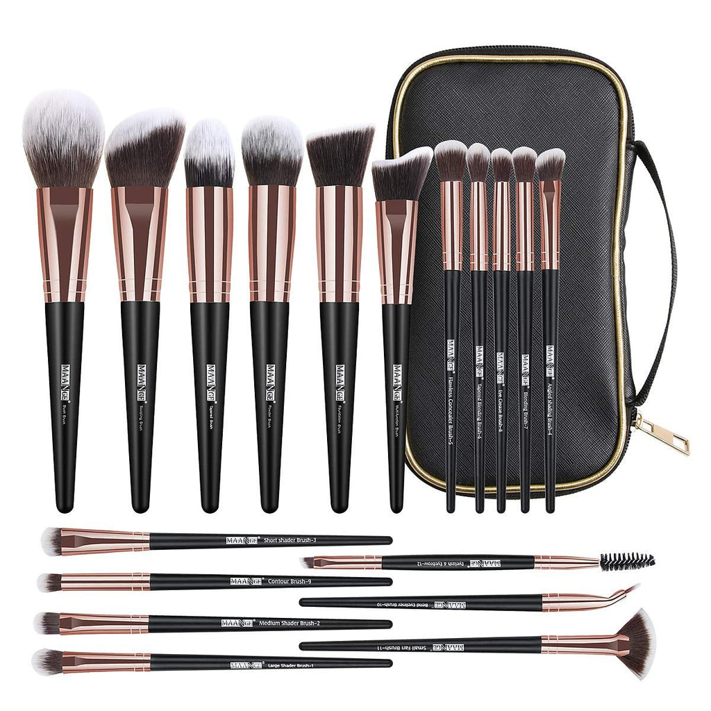 18-Piece Professional Makeup Brush Set with Case - Black Gold - Raggs 2 Riches