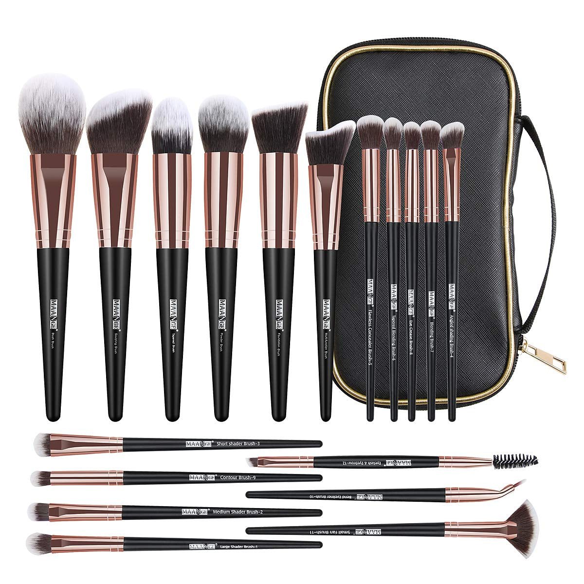 18-Piece Professional Makeup Brush Set with Case - Black Gold - Raggs 2 Riches