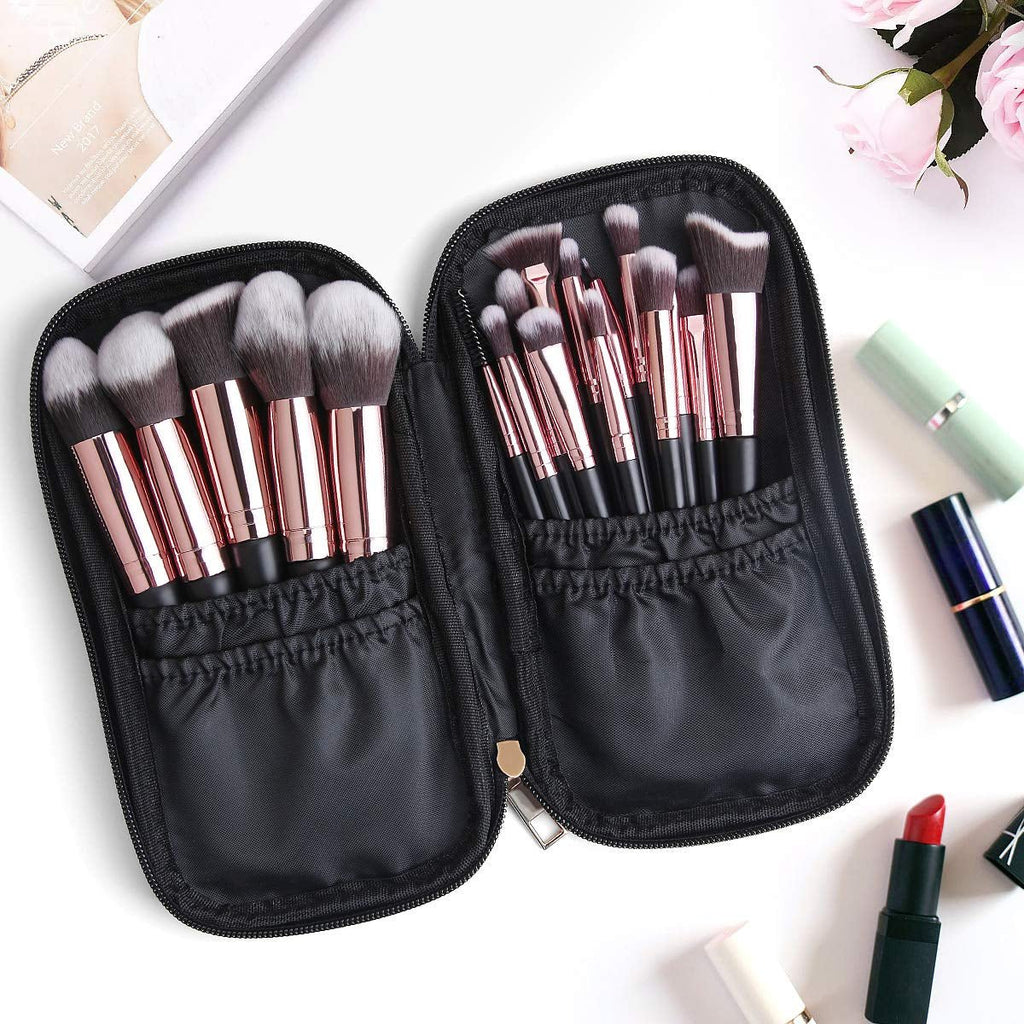 18-Piece Professional Makeup Brush Set with Case - Black Gold - Raggs 2 Riches