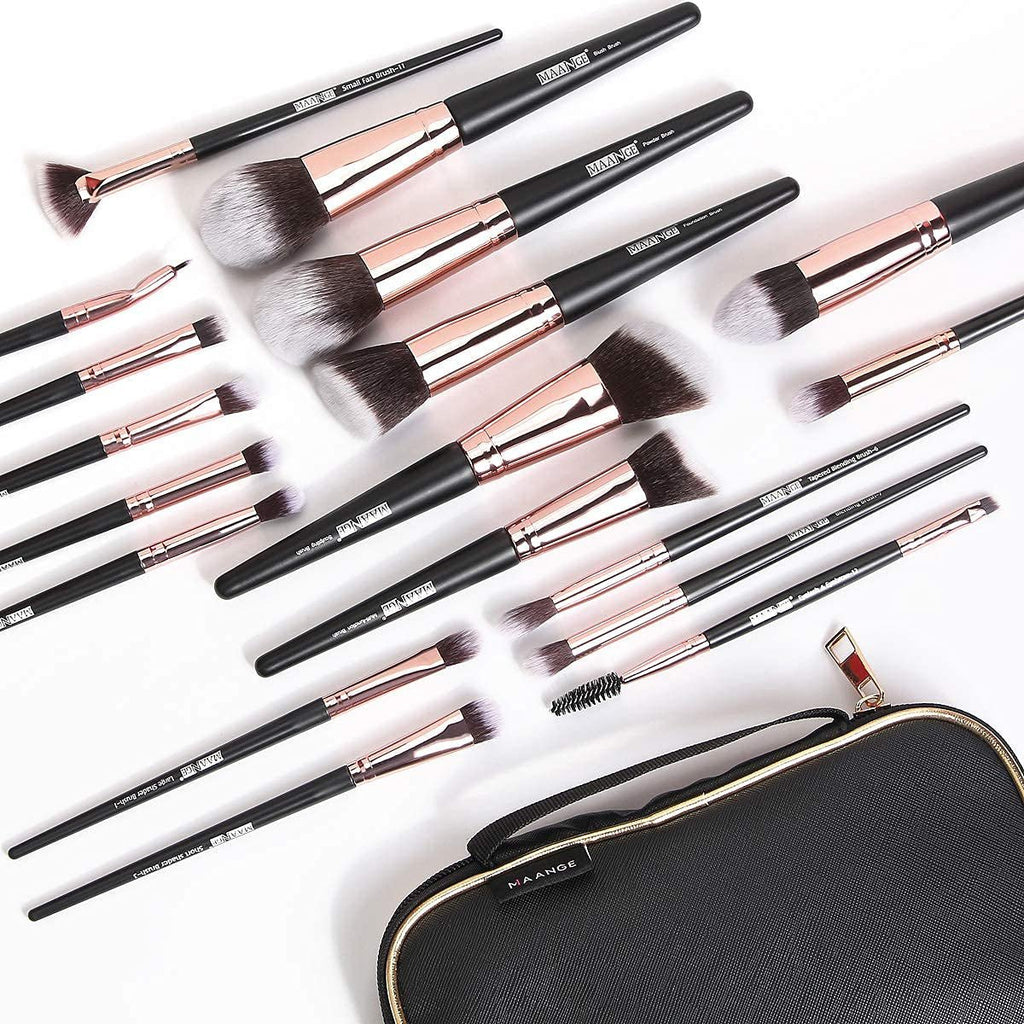 18-Piece Professional Makeup Brush Set with Case - Black Gold - Raggs 2 Riches