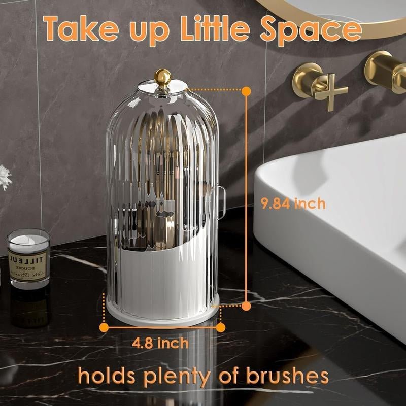 360 Rotating Makeup Brush Holder Organizer with Dustproof Cover - Grey White Cartoon Pattern - Raggs 2 Riches