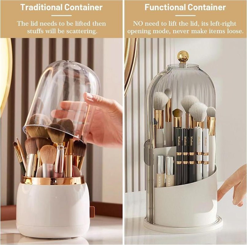 360 Rotating Makeup Brush Holder Organizer with Dustproof Cover - Grey White Cartoon Pattern - Raggs 2 Riches