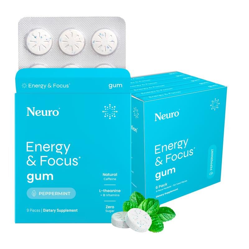 Neuro Energy Caffeine Gum/Mints for Energy & Focus - Sugar - Free with L Theanine, Caffeine, Vitamin B12 & Vitamin B6 - Peppermint Flavor - Raggs 2 Riches