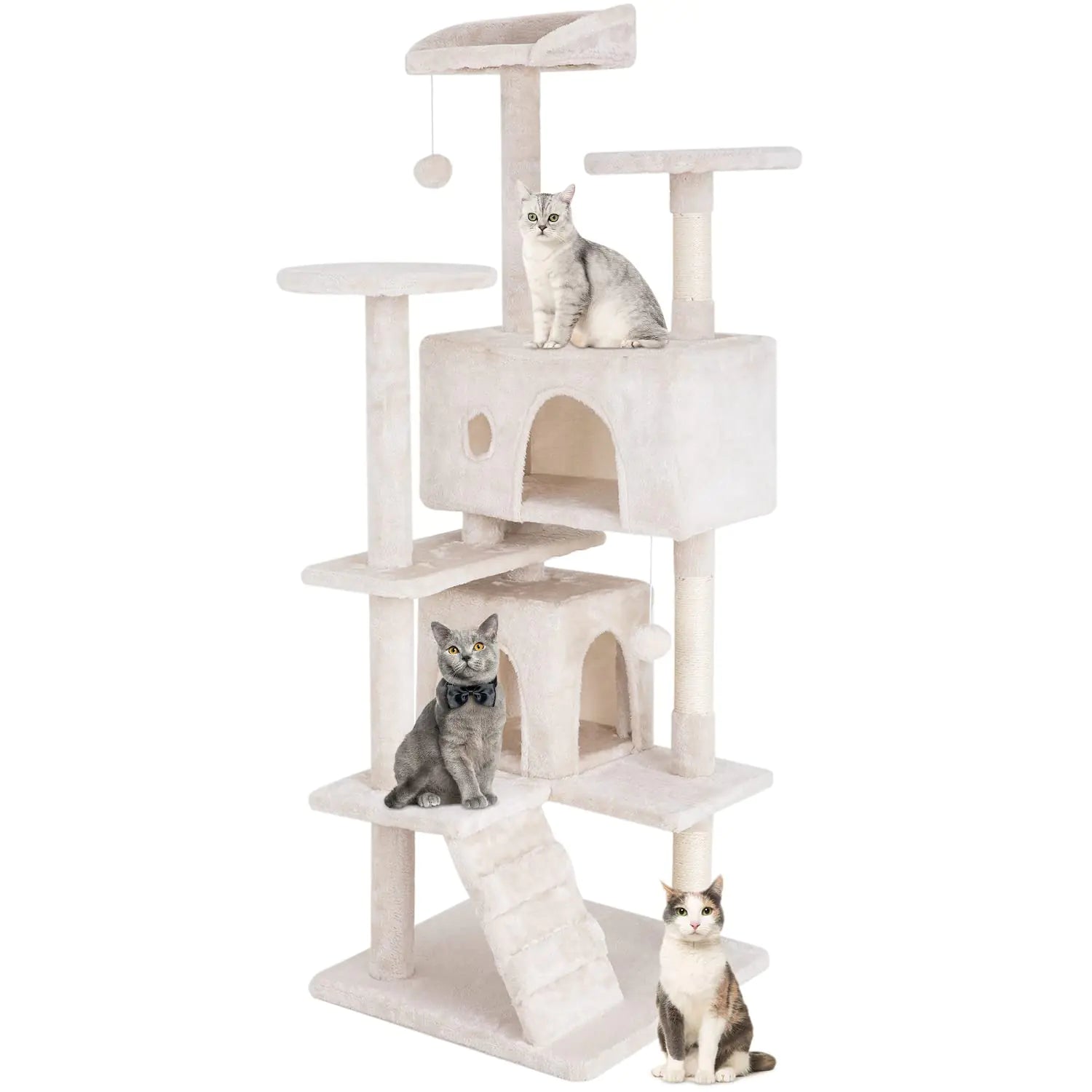 54in Cat Tower with Scratching Post and Toys - Beige - Raggs 2 Riches