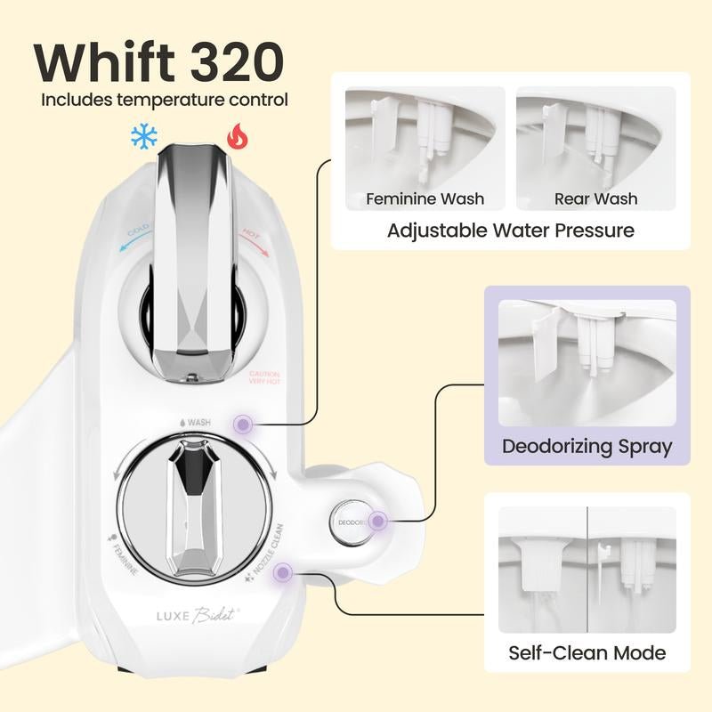 WHIFT 320 Bidet Warm Water, Built - In Deodorizing Spray with Rear & Feminine Wash Modes Advanced Cleaning Features - Raggs 2 Riches